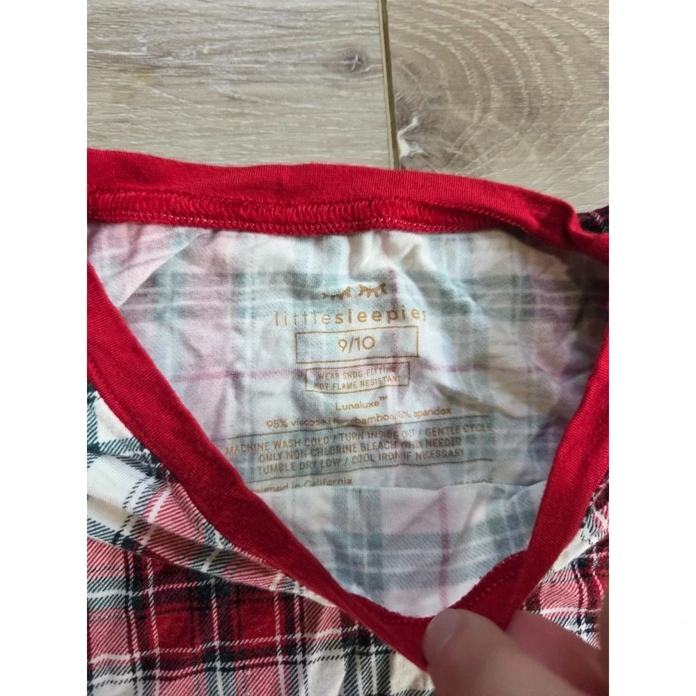 Little Sleepies Red Christmas Holiday Plaid Pajamas Set Red Bamboo Kids 9/10